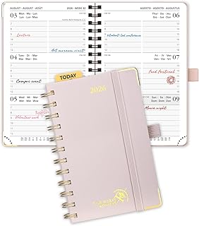 POPRUN Agenda de Poche 2026 A6 Semainier 16 x 10,5 cm - Couverture Rigide Spirale, Petit Agenda, D